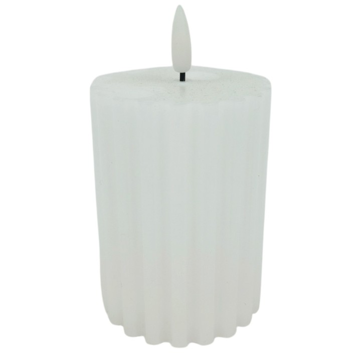 Cylindrical white candle with LED flame effect h 13 cm
