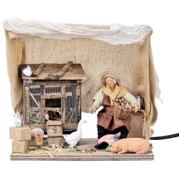 Man with tent and chicken coop in motion series 12 cm