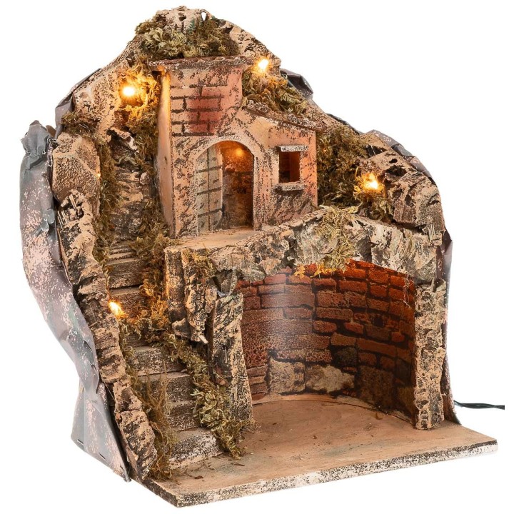 Pesebre iluminado funcionando con corriente cm 26x19x33 h