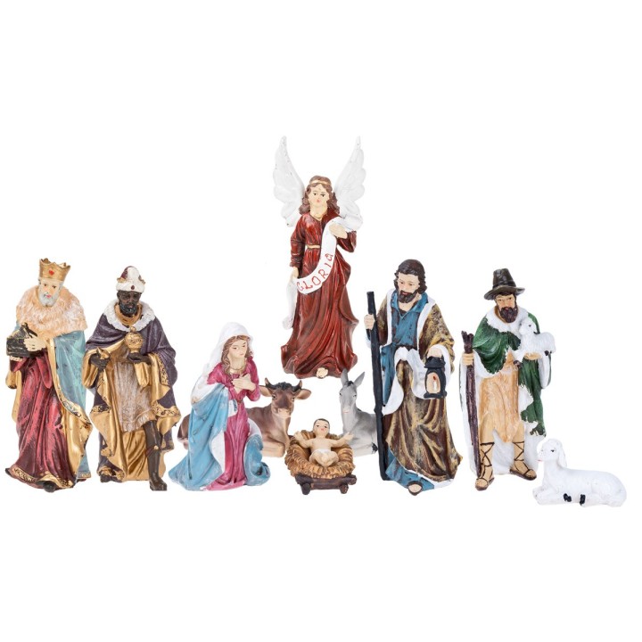 Natividad en conjunto de 11 sujetos de 20 cm en resina
