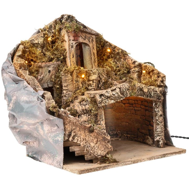 Presepe con grotta illuminato funzionante a corrente cm