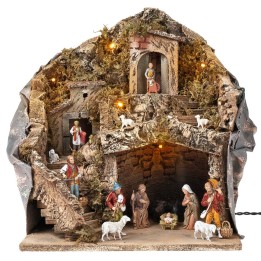 Pesebre iluminado con estatuas Landi cm 30x23x35 h