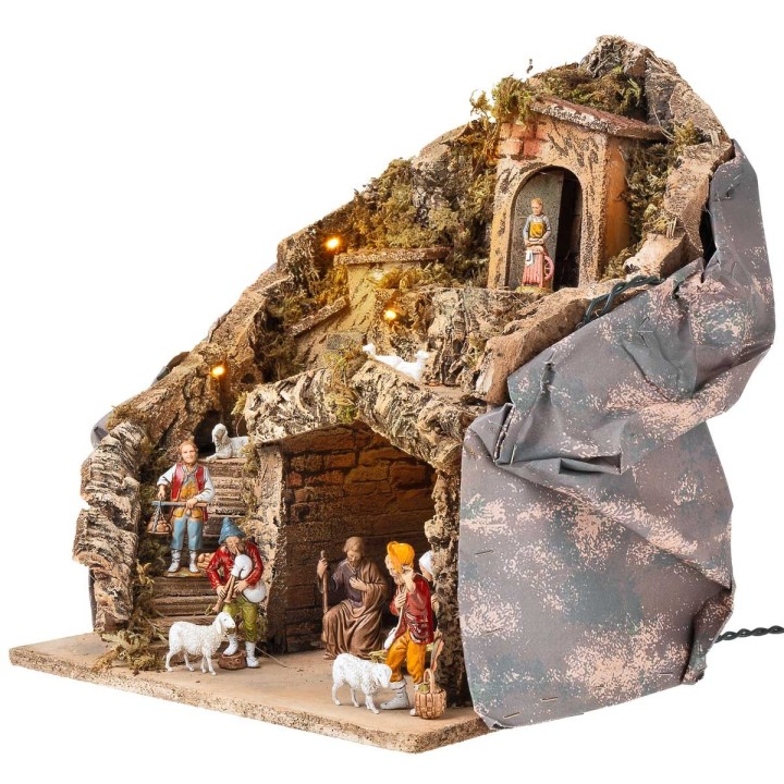 Pesebre iluminado con estatuas Landi cm 30x23x35 h