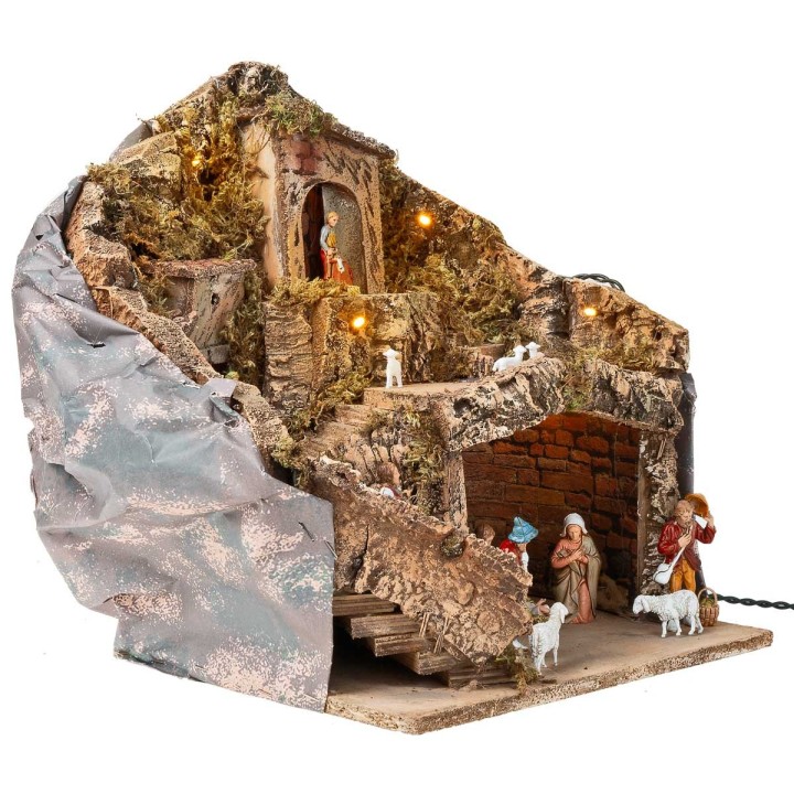 Pesebre iluminado con estatuas Landi cm 30x23x35 h