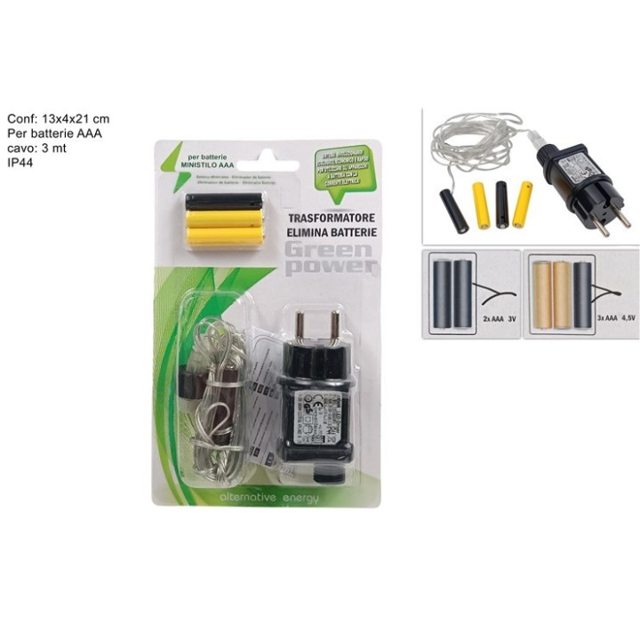 Trasformatore elimina batterie ministilo AAA con cavo 3 metri