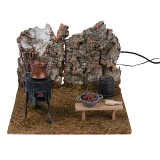 Braciere castagnaro con fuoco e Fumo presepe- alimentatore