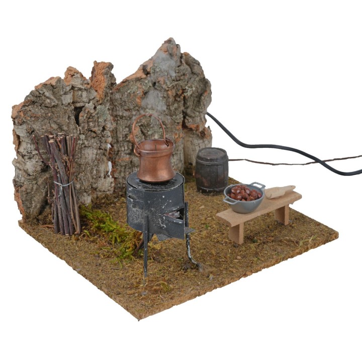 Braciere castagnaro con fuoco e Fumo presepe- alimentatore