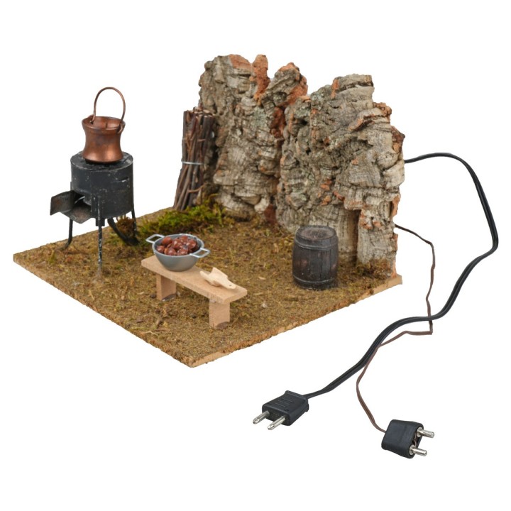 Braciere castagnaro con fuoco e Fumo presepe- alimentatore