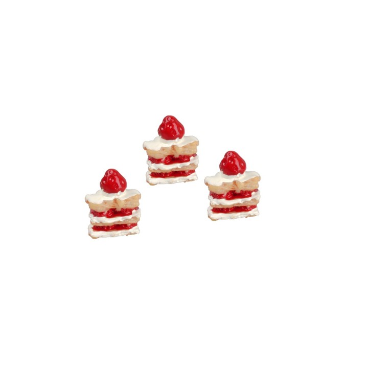 Juego de tres pasteles con nata y fresa cm 2x1,2x1,5 h