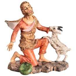 Kneeling shepherd with sheep 18 cm series
