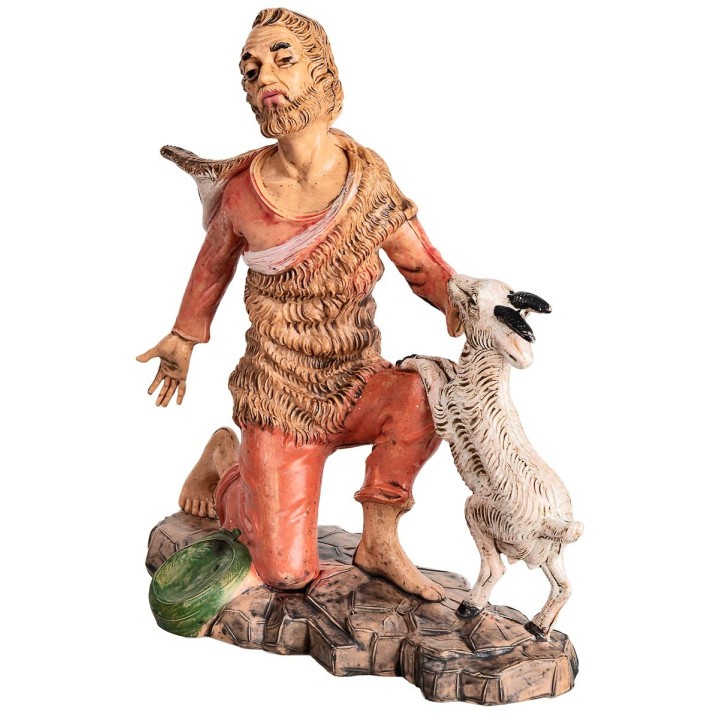 Kneeling shepherd with sheep 18 cm series