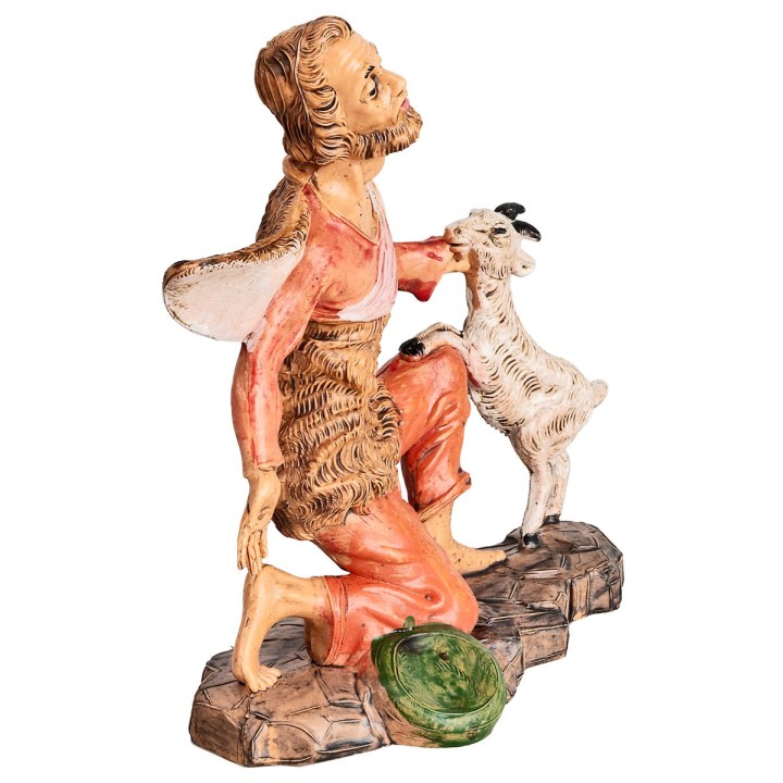 Kneeling shepherd with sheep 18 cm series