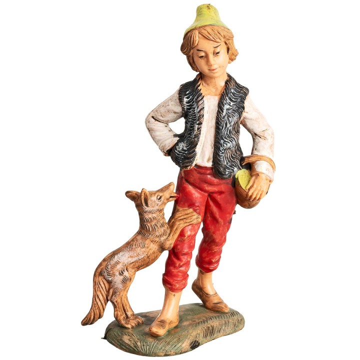 Shepherd with dog and basket h 18 cm