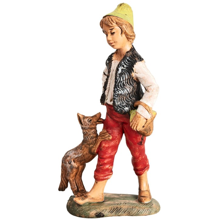 Shepherd with dog and basket h 18 cm