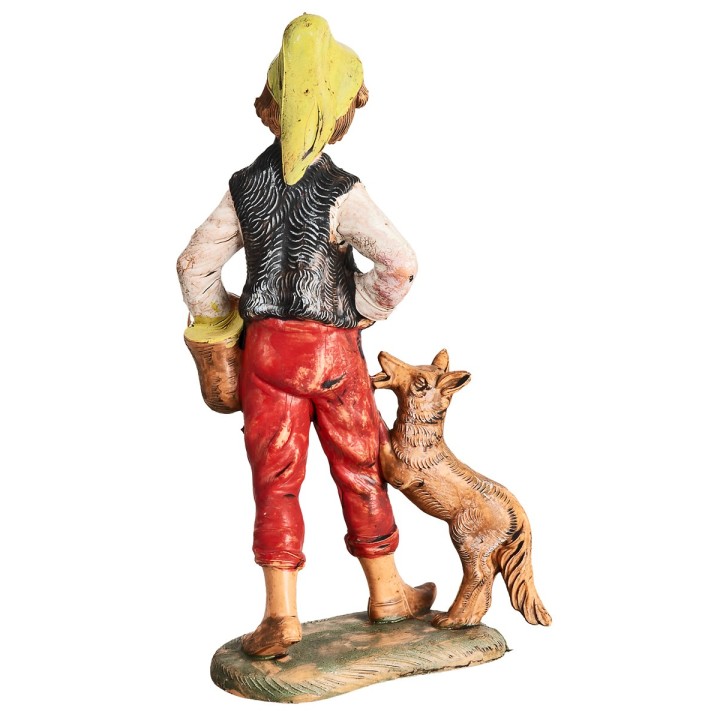 Pastor con perro y cesta h 18 cm