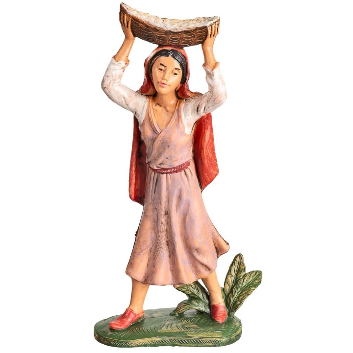 Woman with basket on head h 17-18 cm