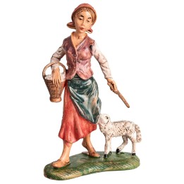 Woman with basket and small sheep h 17-18 cm