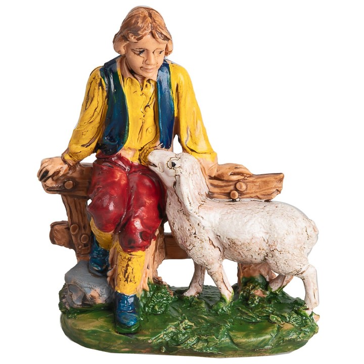 Pastor en la valla con oveja serie 10 cm