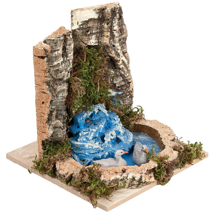 Pond with two ducks for nativity scene cm 15x15x14 h