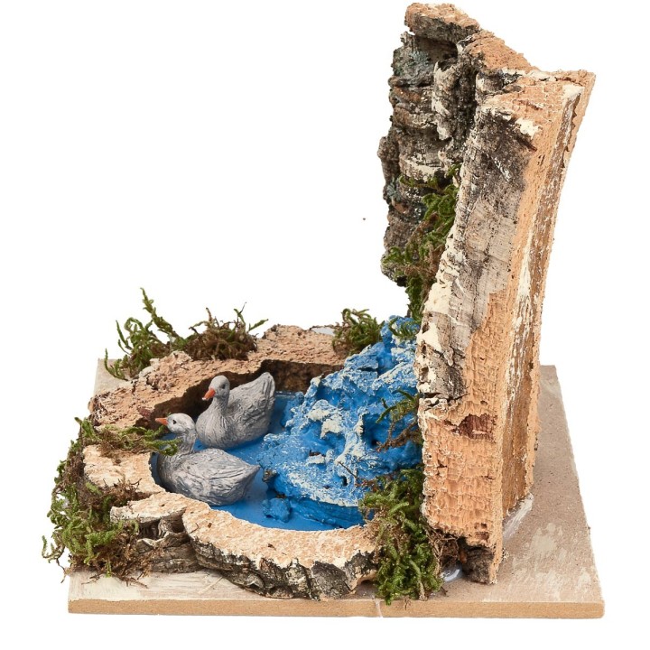 Laghetto con due papere per presepe cm 15x15x14 h