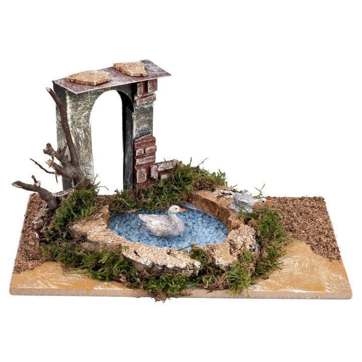 Estanque con arco y dos cisnes efecto profundidad cm 24x15x12,5