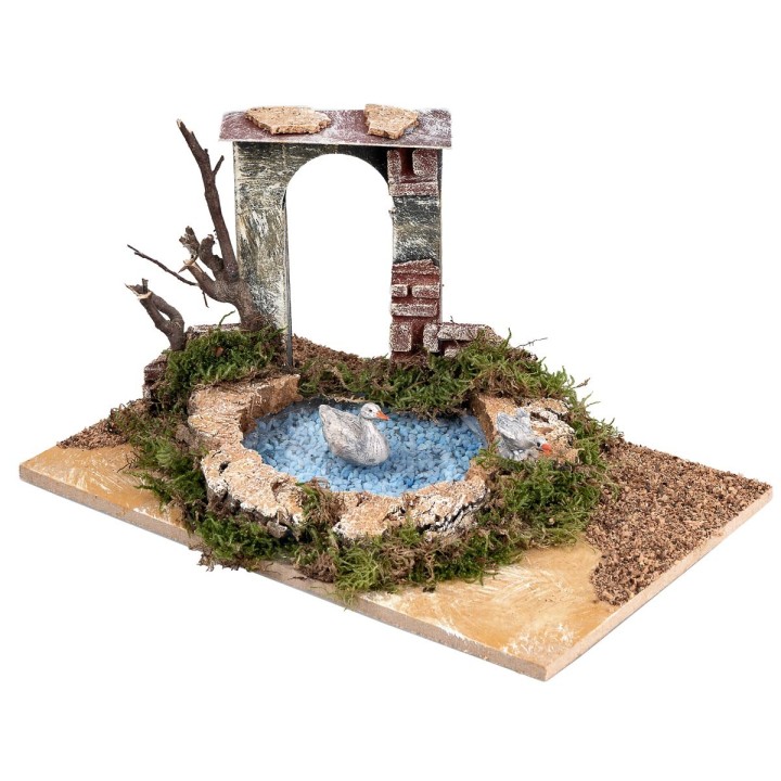 Estanque con arco y dos cisnes efecto profundidad cm 24x15x12,5