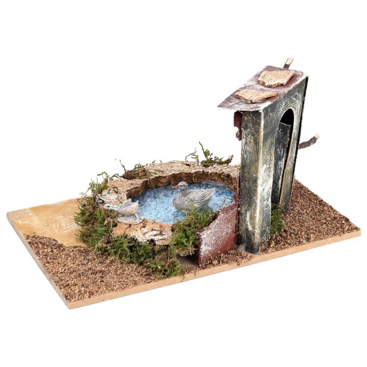 Pond with arch and two swans depth effect cm 24x15x12.5 h