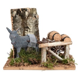 Donkey with cart and barrels for nativity scene cm 15x15x12.5 h
