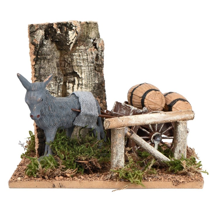 Burro con carro y barriles para belén cm 15x15x12,5 h