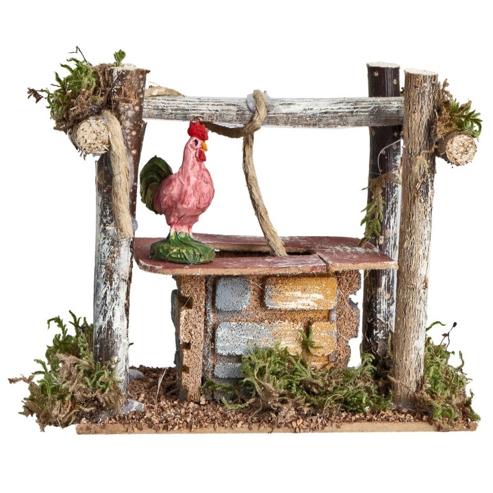 Pozzo con travi e gallo cm 13x7,5x12 h