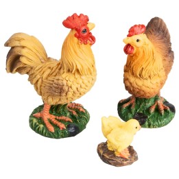 Set gallo, gallina e pulcini in resina per statue da 15-20 cm