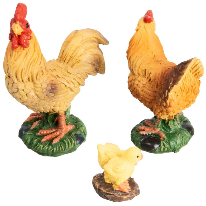 Set of rooster, hen, and chicks in resin for statues 15-20 cm
