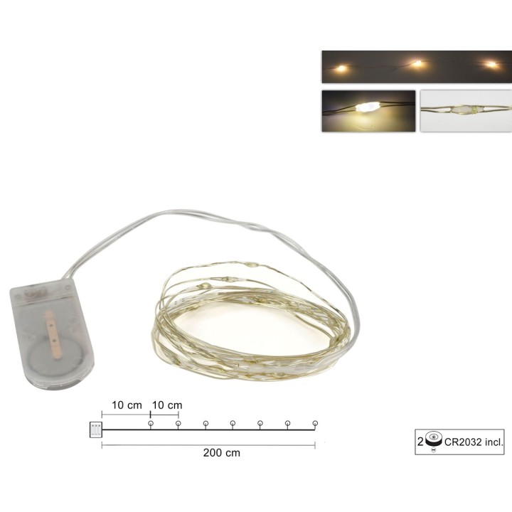20 Micro led luce bianca calda con pile incluse