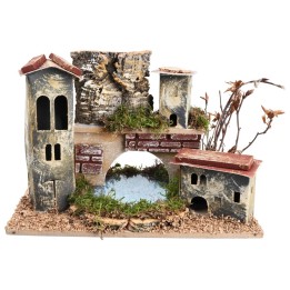 Puente con torre y lago efecto profundidad cm 24x15x12,5 h