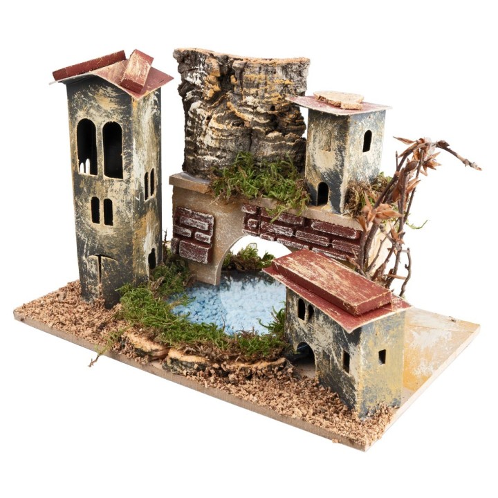 Bridge with tower and lake depth effect cm 24x15x12.5 h