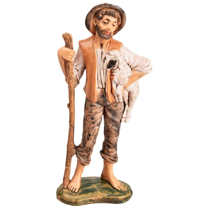 Pastor con bastón y ovejita h 17 cm