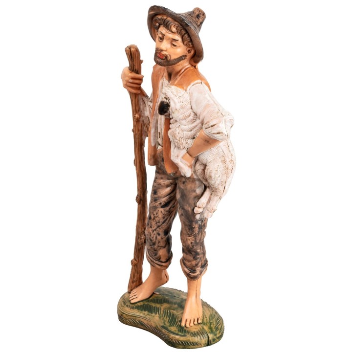 Pastor con bastón y ovejita h 17 cm