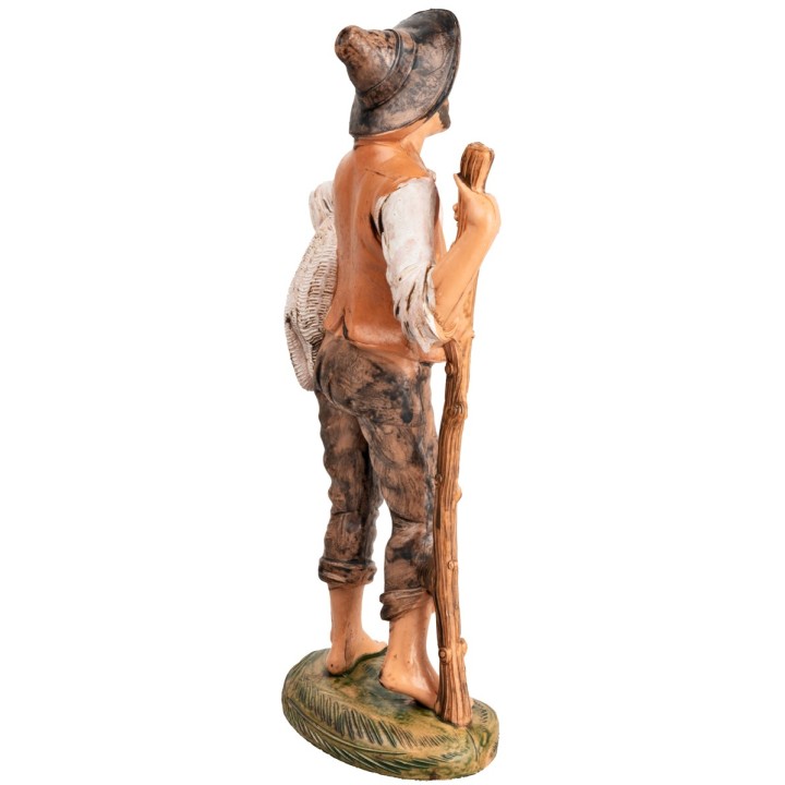 Pastor con bastón y ovejita h 17 cm
