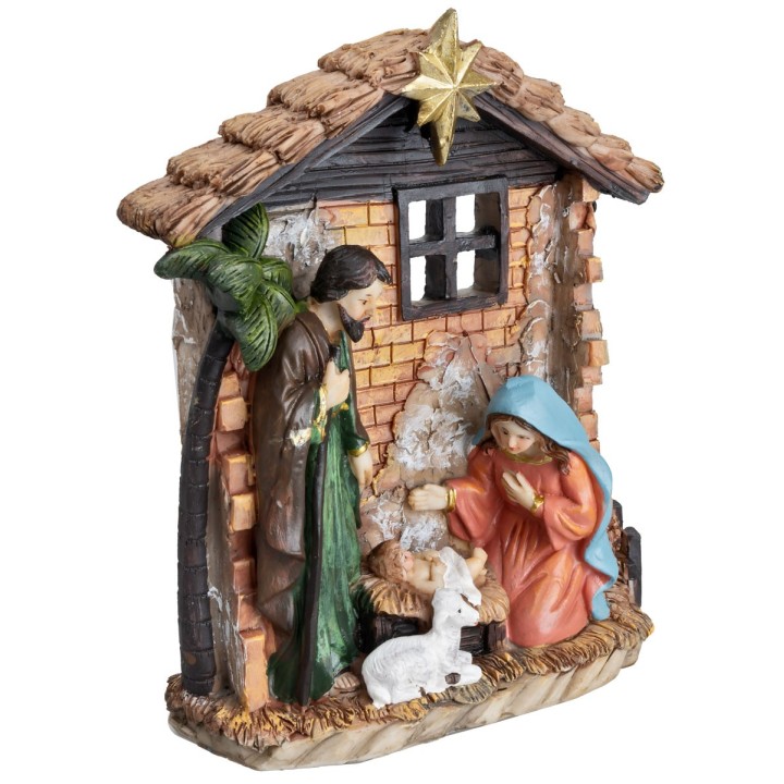 Blocco Natività con capanna in resina cm 12,5x4,5x16,5 h