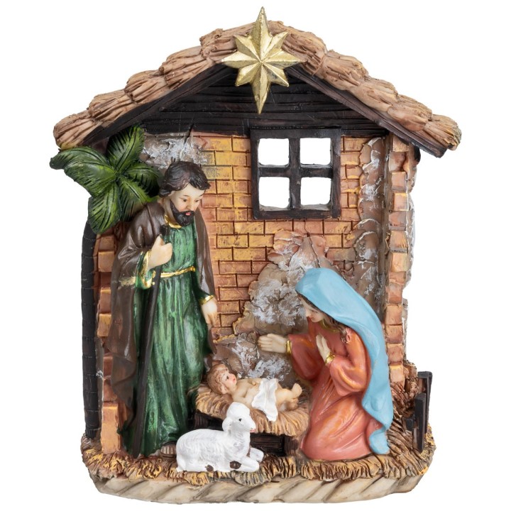 Blocco Natività con capanna in resina cm 12,5x4,5x16,5 h
