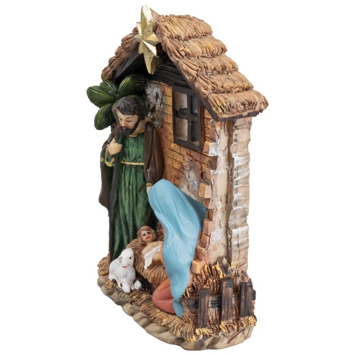Nativity Block with resin hut cm 12.5x4.5x16.5 h