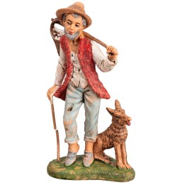 Pastor con perro y cesta al hombro 18 cm