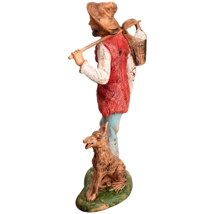 Shepherd with dog and basket on shoulder 18 cm