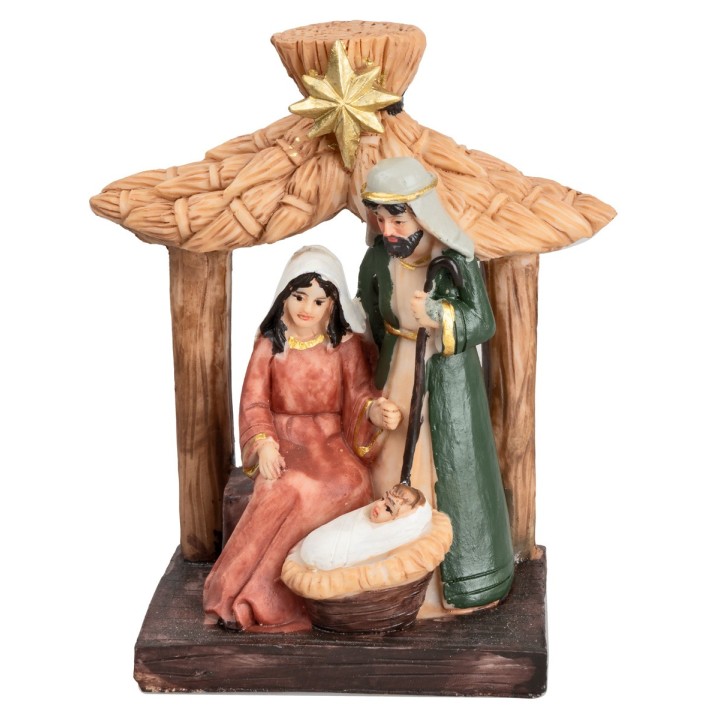 Natividad con cabaña en resina cm 7,5x5x11,5 h