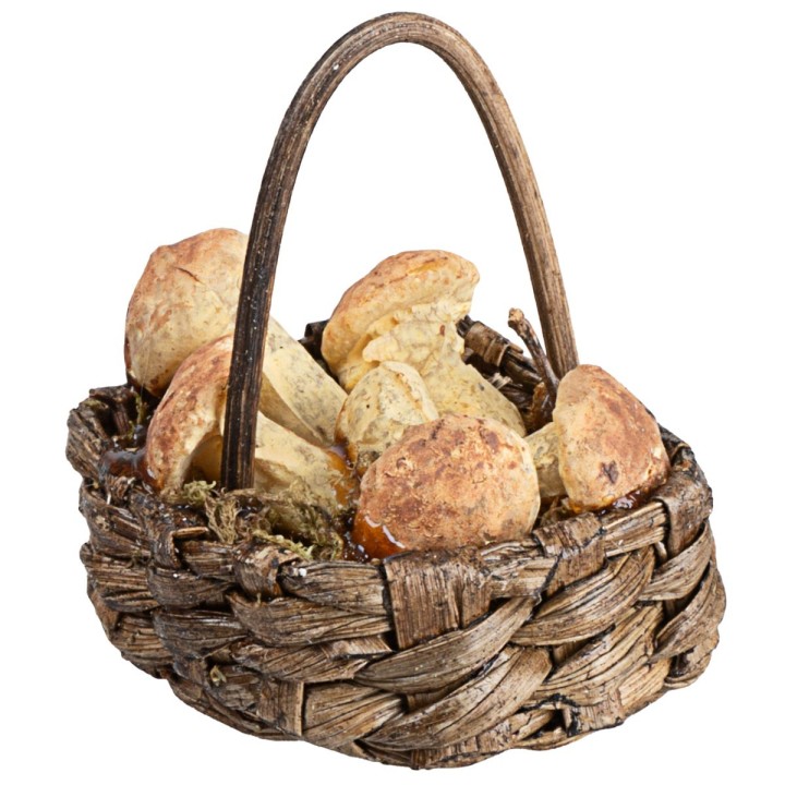 Cesta con hongos en mimbre para figuras de 15-20 cm