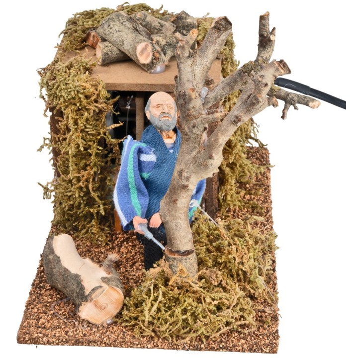 Lumberjack cutting tree 12 cm in motion