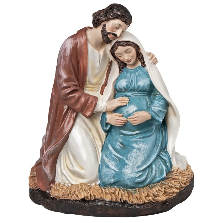 Saint Joseph and Pregnant Mary in painted resin cm 13x9x15 h