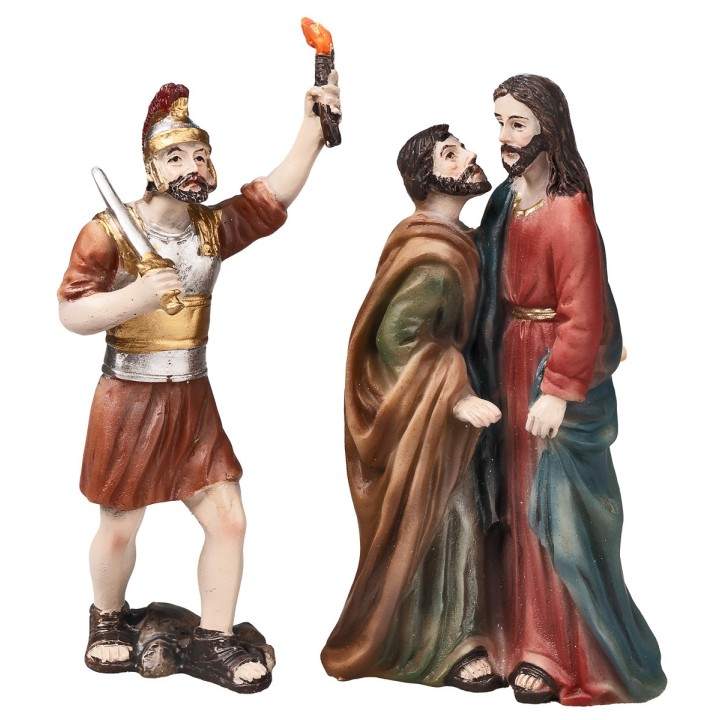 El beso de Judas con Jesús y soldado romano en resina 9 cm