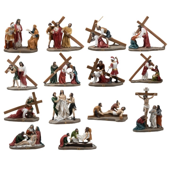 Resin statues 14 stations Way of the Cross 9 cm