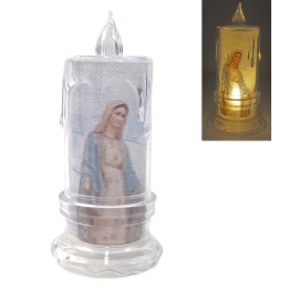 Vela con imagen de la Virgen y led blanco cálido a pilas 11 cm